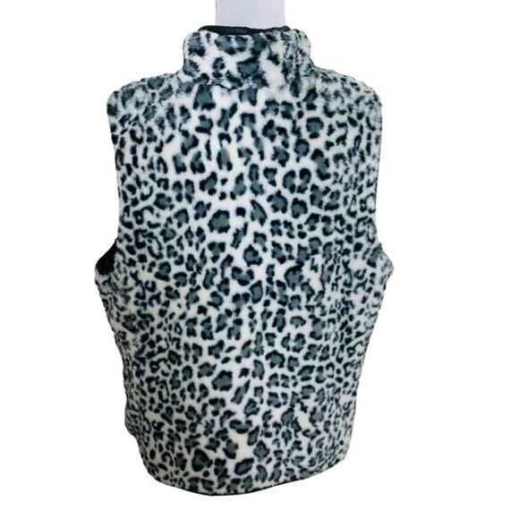 Reversible Leopard Zip Vest Faux Fur Size L Black Quilted Trendy Cozy Layering - Picture 4 of 11